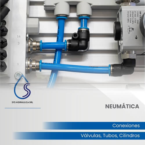 Neumática: conexiones, válvulas, tubos y cilindros.